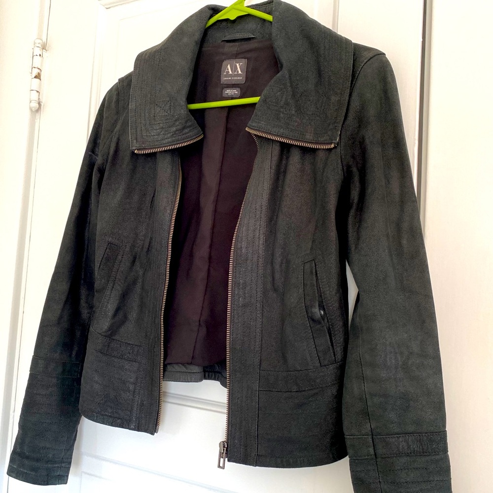 AX Armani Exchange black leather jacket